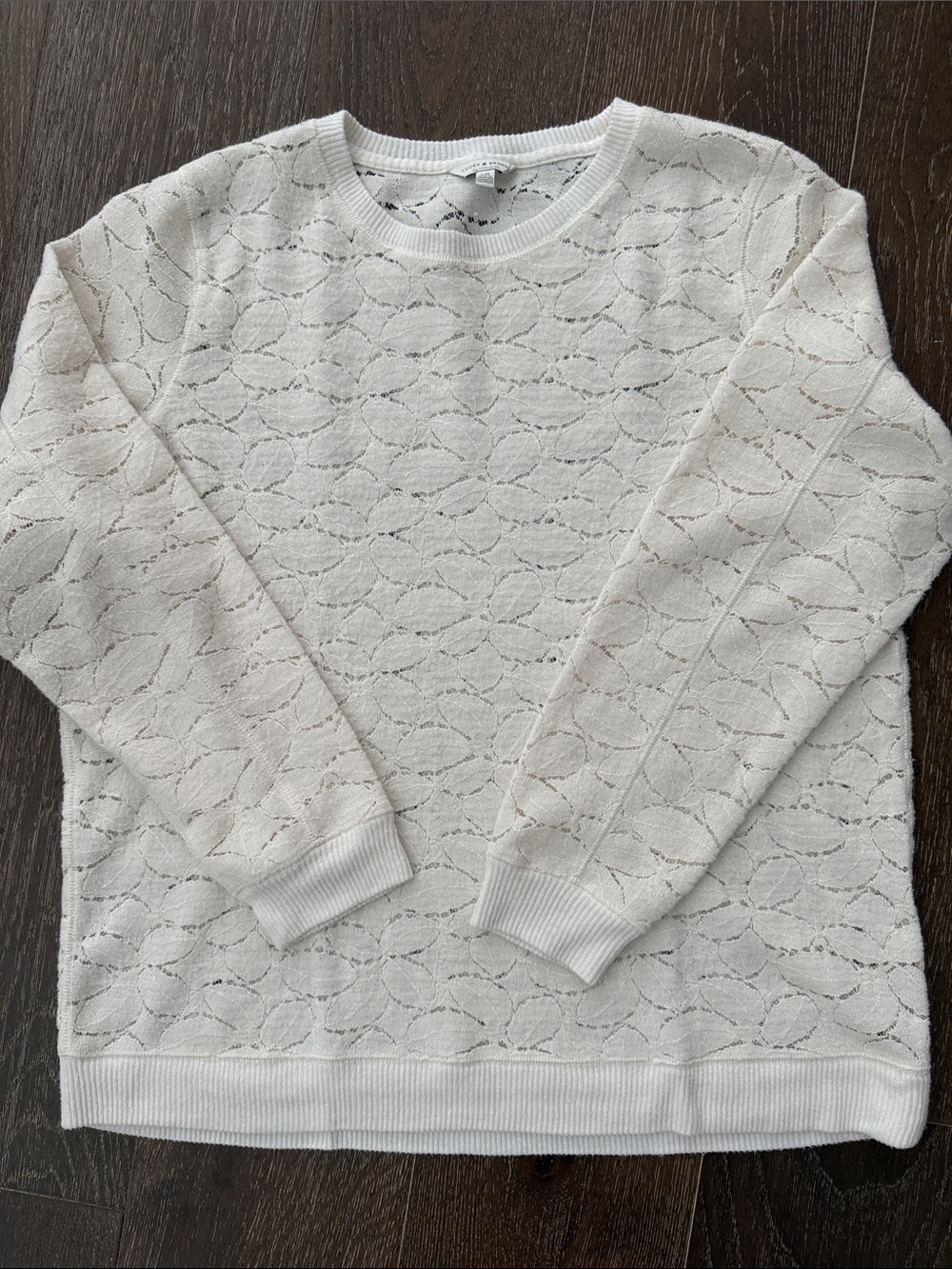 Lucky Brand Cream Lace-Pattern Crew Neck Sweater